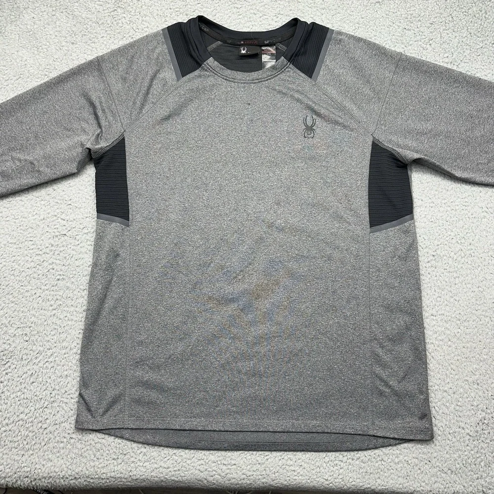 Spyder Active Men Medium ProWeb Grey Heather 4-Way Stretch L/S Activewear Shirt